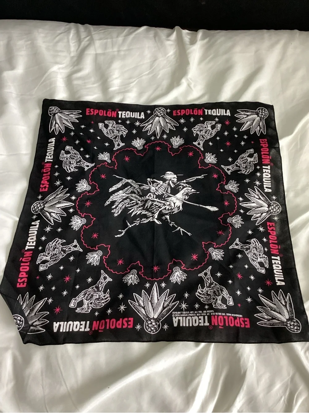 Espolòn Tequila Black Logo Bandana with White & Pink Graphics